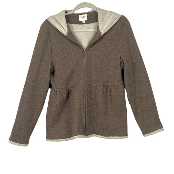 J. Jill Tops - J. Jill Cotton Wool Zip Up Brown Sweater Jacket with Hood and Pockets Size M